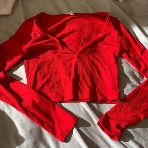 Red garage long sleeve crop top